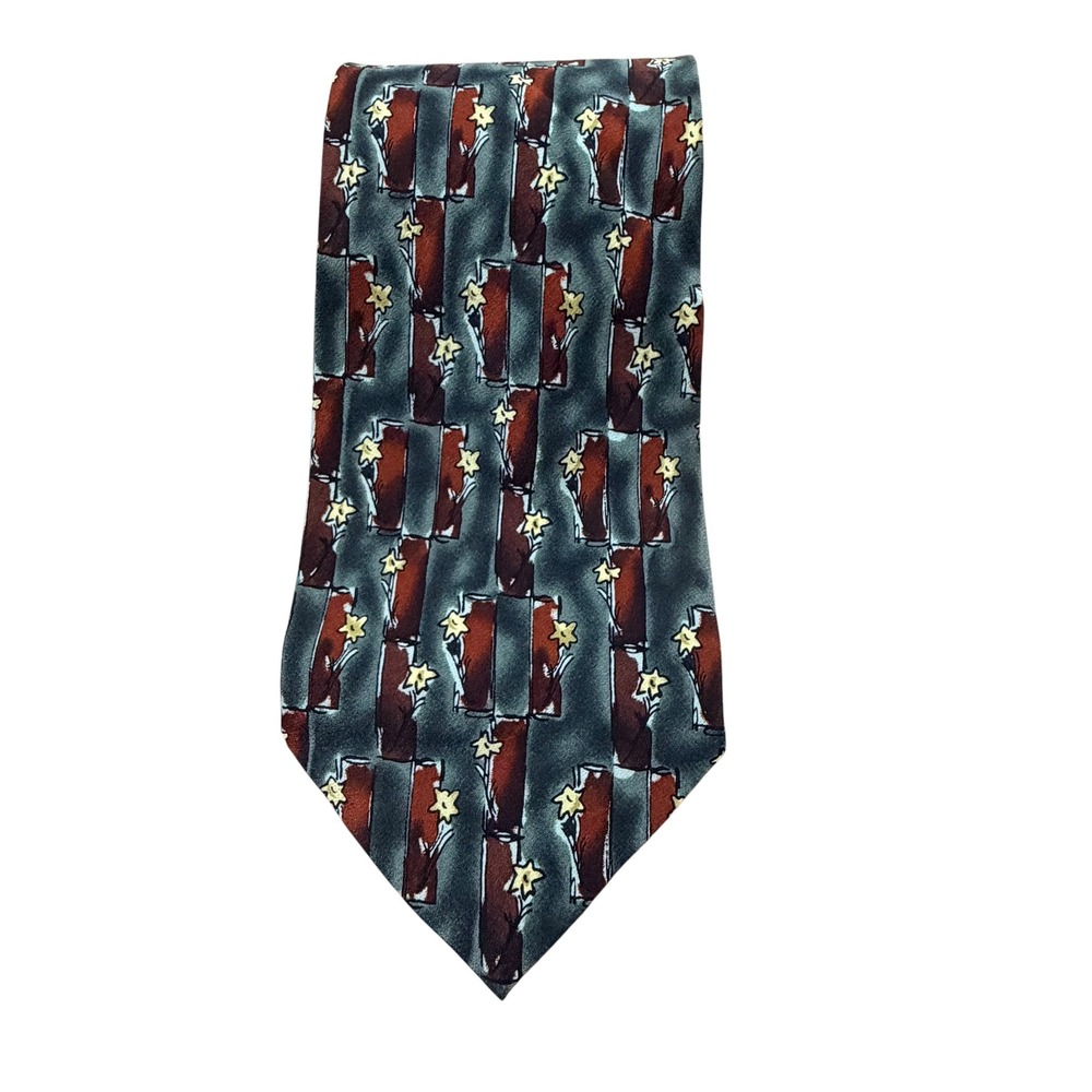 J. Garcia Mens Silk Tie‎ Collection Fifteen Tree Abstract Floral Blue Red Silk